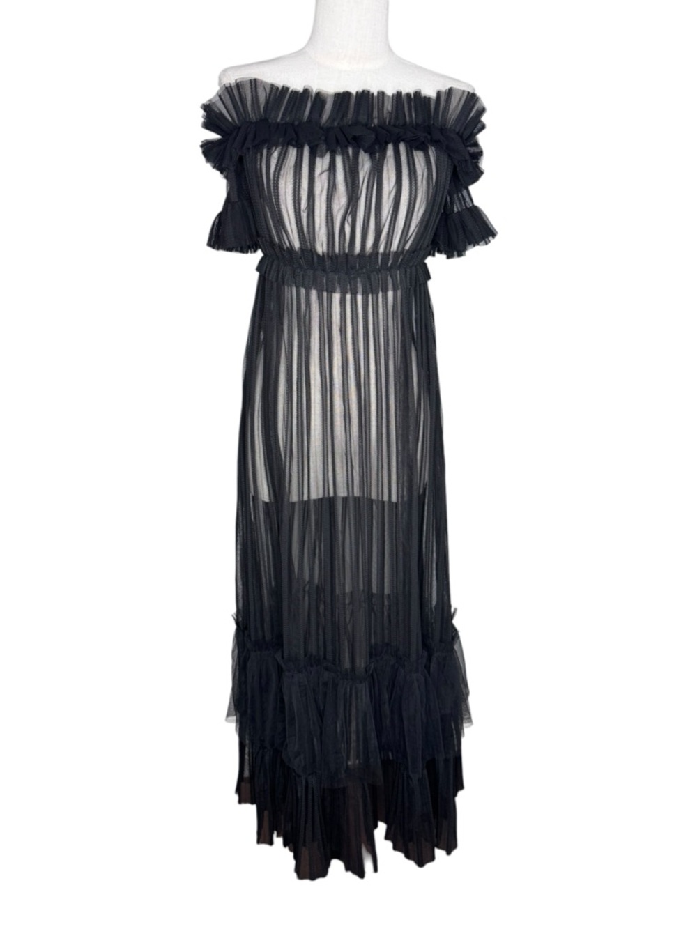 Nichole Lynel Off-Shoulder Black Sheer Ruffle Maxi Dress Coachella Festival NWT - Picture 2 of 9